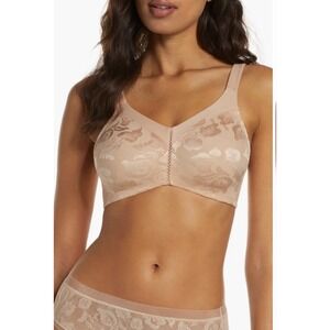 Wacoal Awareness Wire-Free Bra Women 40DD Sand Nude Floral Jacquard 85276